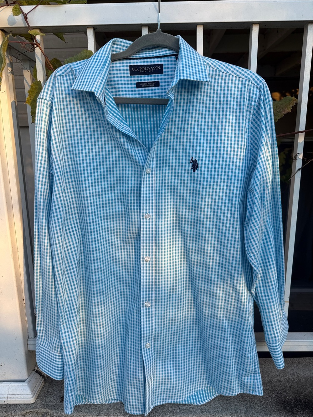 U.S. Polo Assn. Light Blue and White Gingham Button-Up Dress Shirt